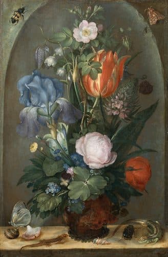 Bouquet of flowers with two Lizards — Flower Painting
