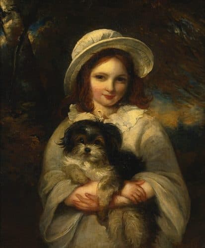 Portrait of a Girl with a Doglabel QS:Len,"Portrait of a Girl with a Dog" — Pet Portrait