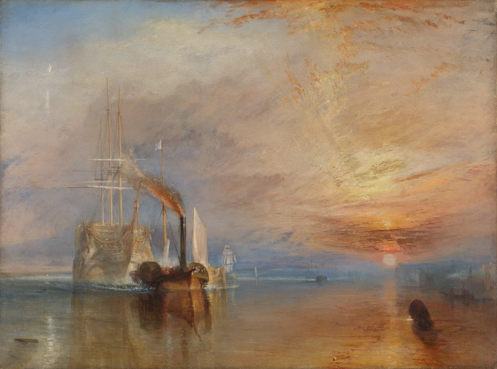 The Fighting Temeraire tugged to her last berth to be broken up, 1838 label QS:Lfr,"Le Dernier Voyage du Téméraire"label QS:Len,"The Fighting Temeraire tugged to her last Berth to be broken up" — Seascape